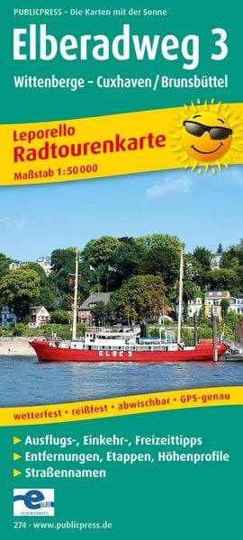 Radwanderkarte Elberadweg 03. Wittenberge - Cuxhaven/Brunsbüttel 1 : 50 000