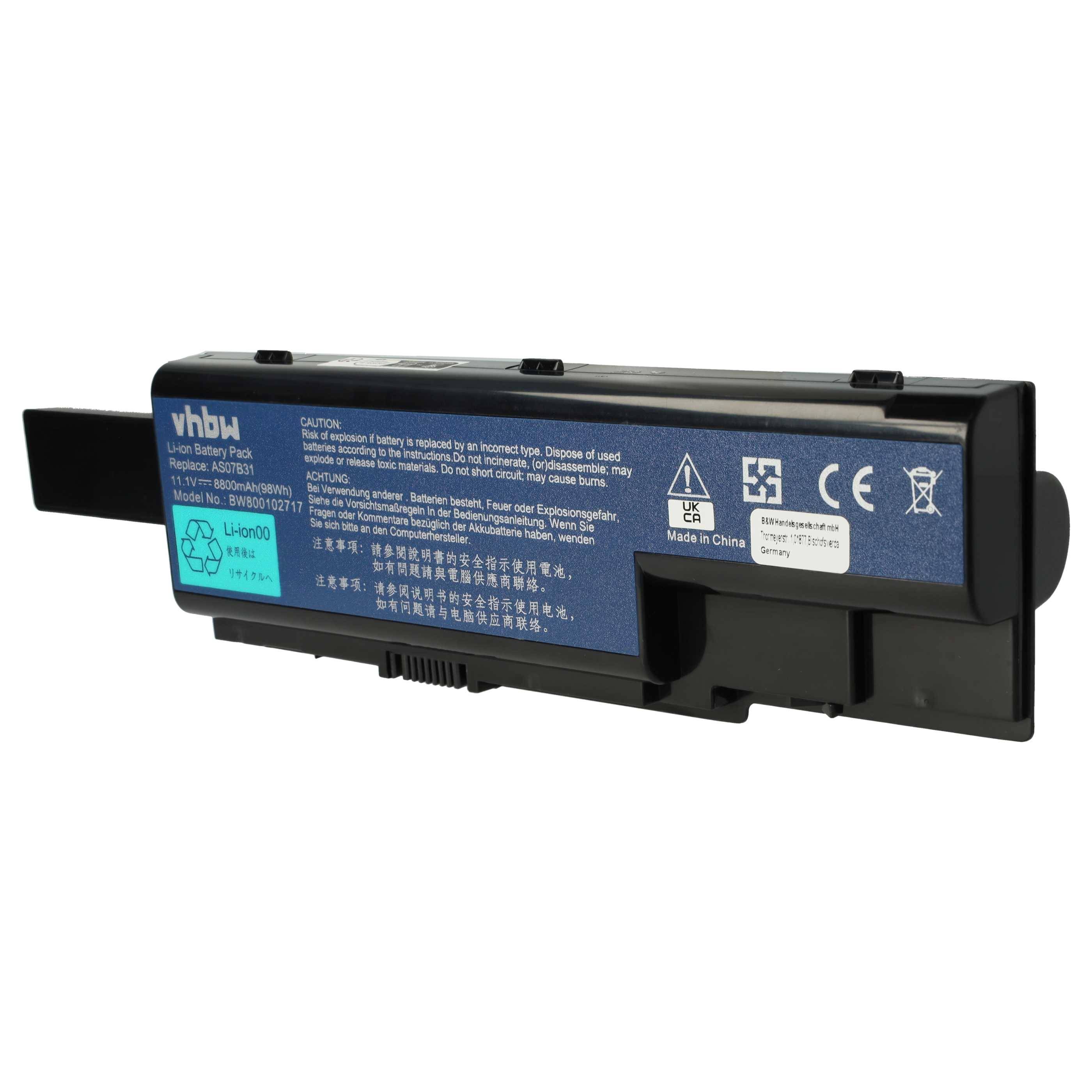 vhbw Akku kompatibel mit Acer Aspire 6930, 6930G, 6920G-832G25Bn, 6920G-934G32Bn, 6920G-834G32Bn Notebook (8800 mAh, 11,1 V, Li-Ion)