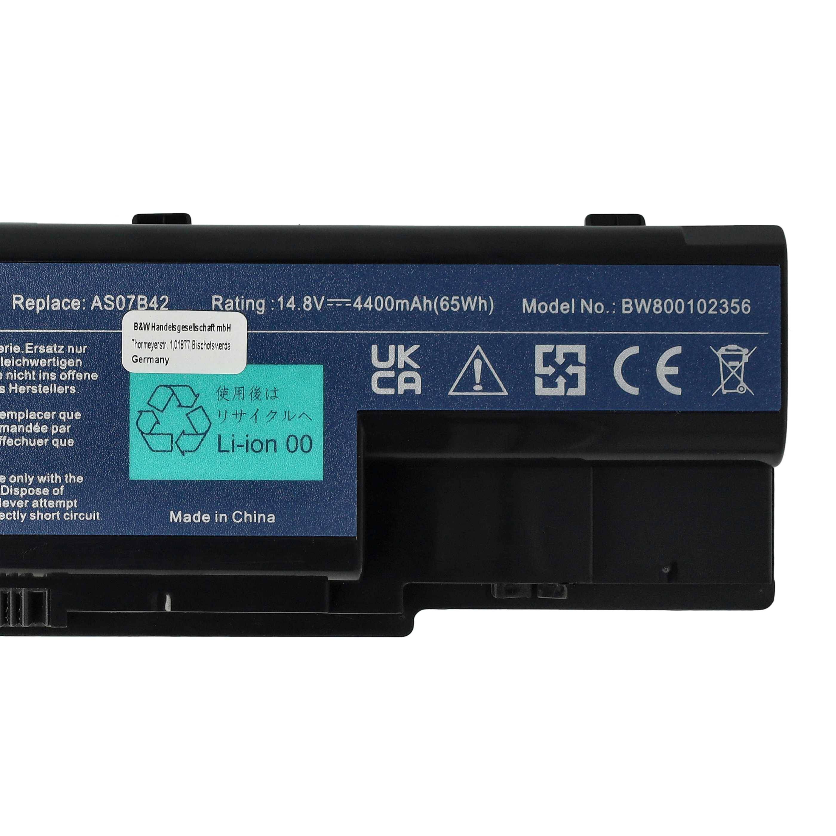 vhbw 1x Akku kompatibel mit Gateway MD7800, MD7801, MD7811, MD7811u, MD7801u, MD7335, MD7335u Notebook (4400 mAh, 14,8 V, Li-Ion)