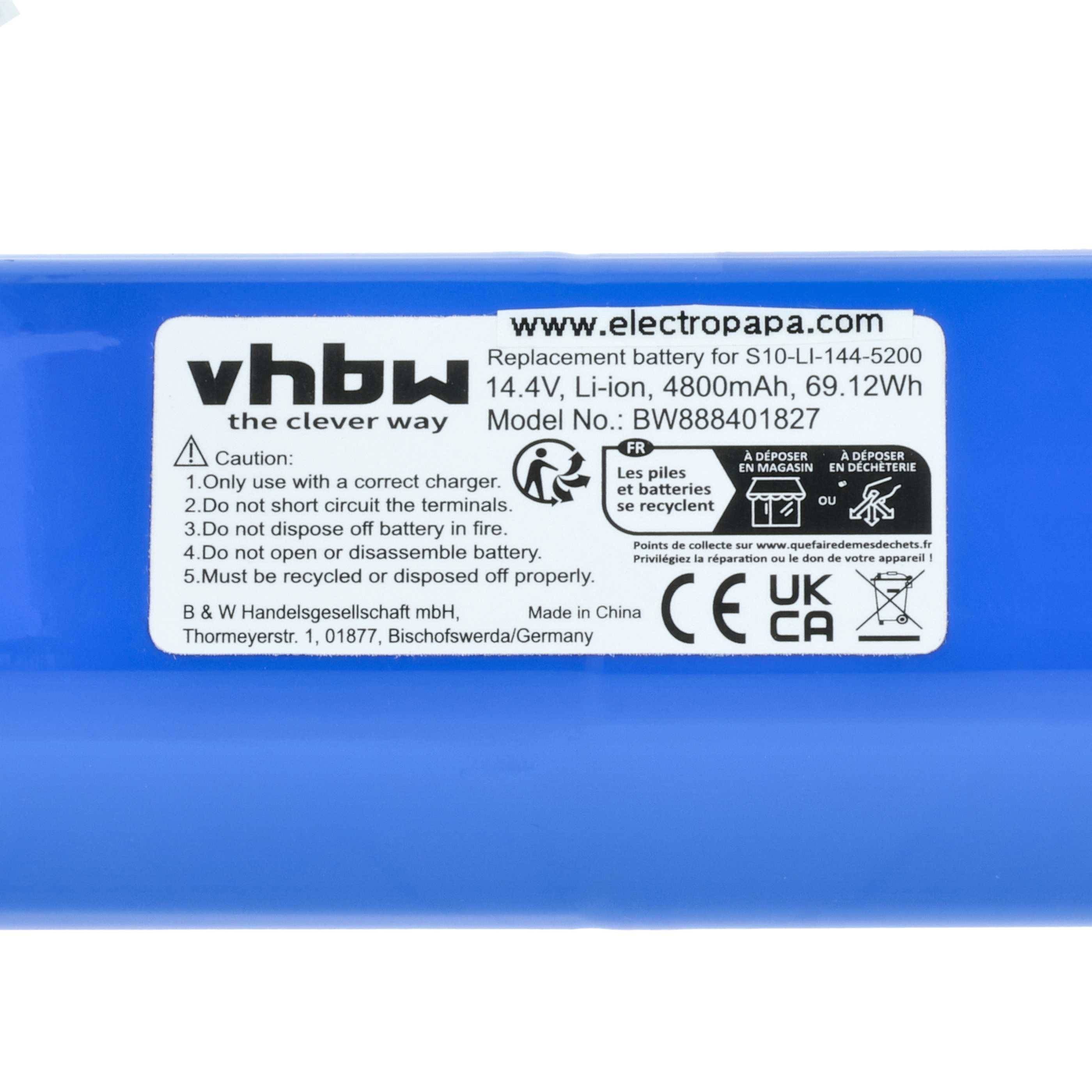 vhbw Akku kompatibel mit Ecovacs Deebot T8 Pure, X1 Omni, X1 Turbo Staubsauger (4800 mAh, 14,4 V, Li-Ion)