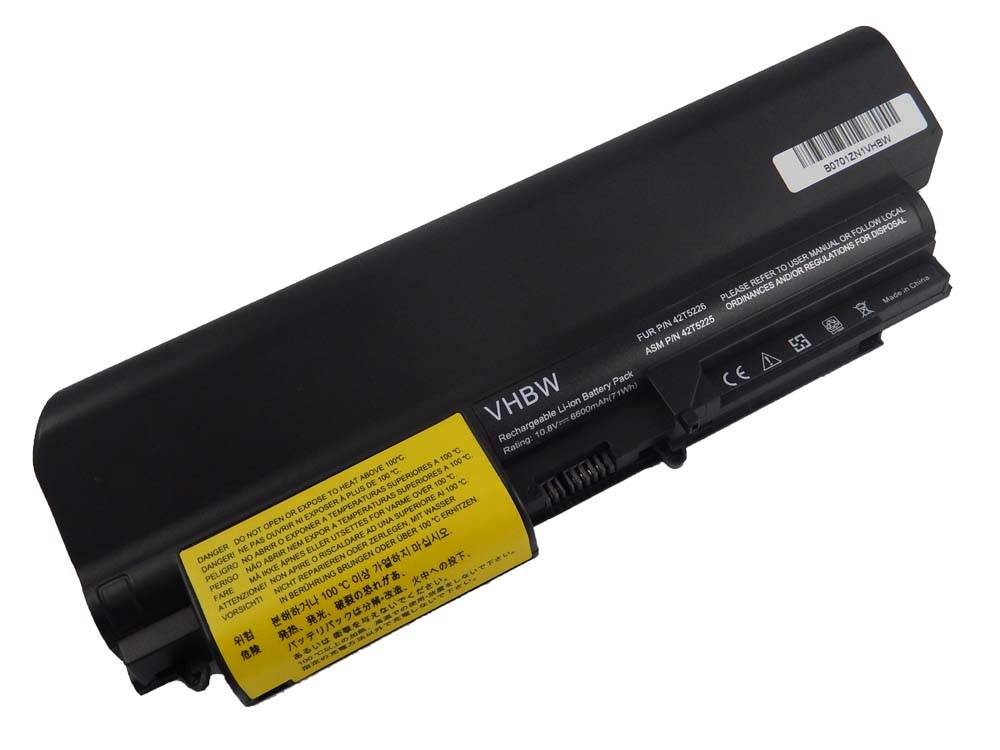 vhbw Akku Ersatz für IBM ASM 42T5225, FRU 42T5262, ASM 42T5265, FRU 42T5226 für Notebook (6600 mAh, 10,8 V, Li-Ion)
