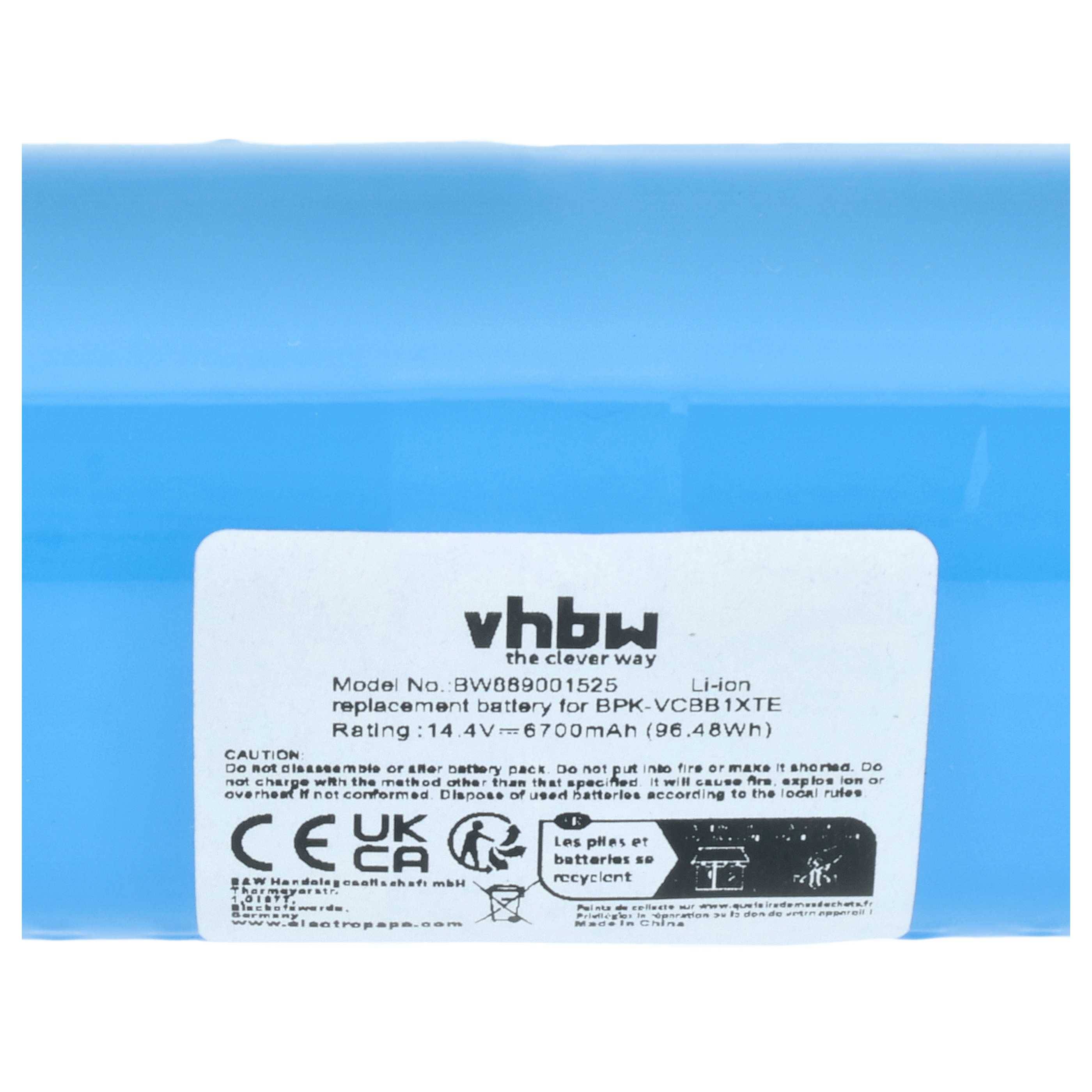 vhbw Akku Ersatz für Xiaomi SUN-INTE-279, 4INR19/66-2, SUN-INTE-181 für Saugroboter (6700 mAh, 14,4 V, Li-Ion)