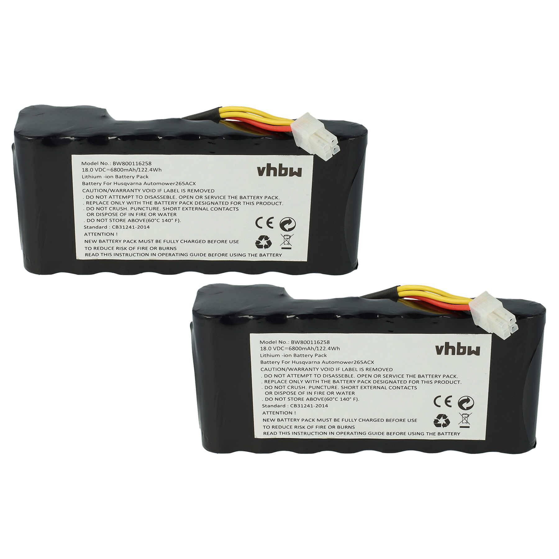 vhbw 2x Akku Ersatz für Husqvarna 580 68 33-02, 580 68 33-03, 580683303, 5806833-03, 588146401 für Rasenroboter (6800mAh 18V Li-Ion)