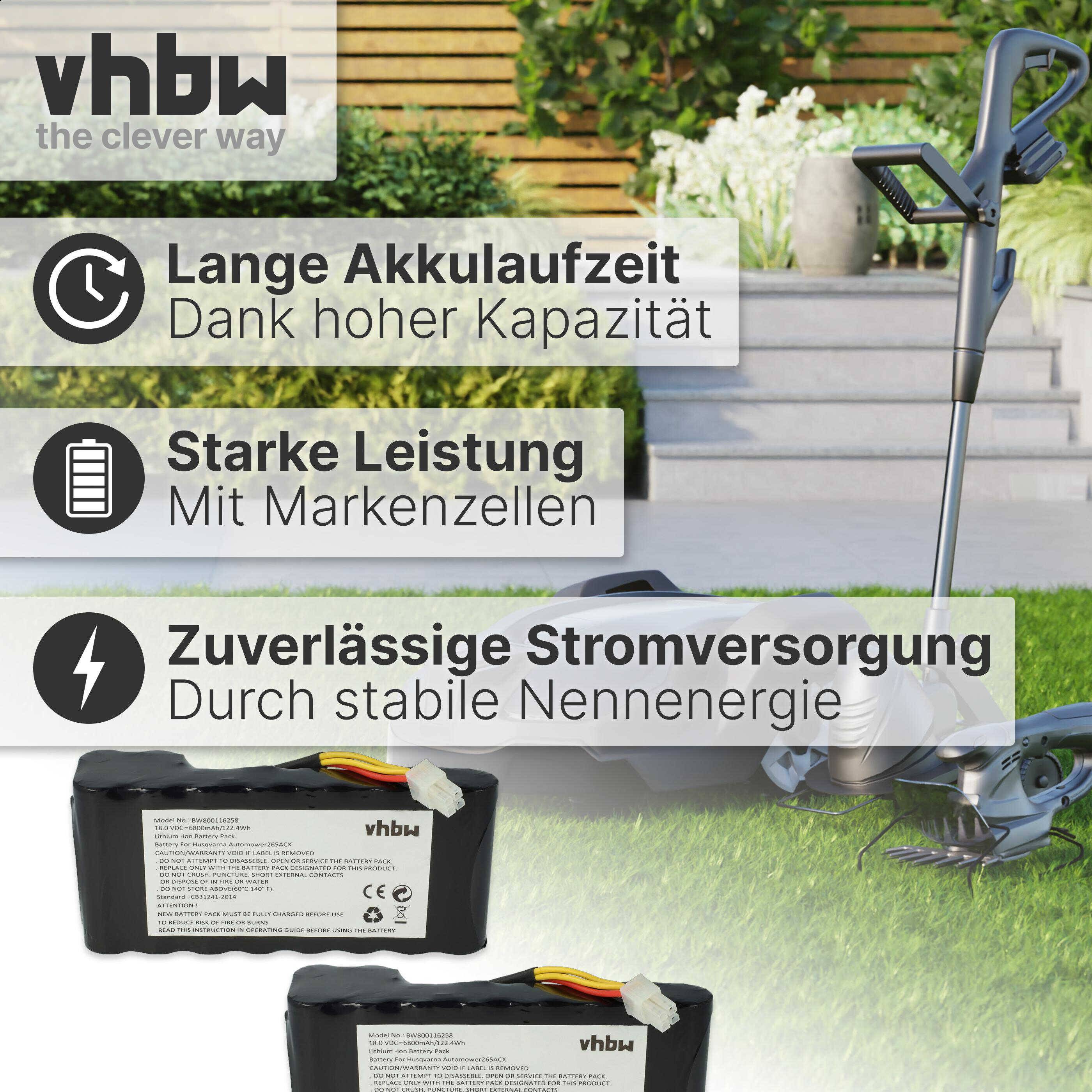 vhbw 2x Akku Ersatz für Husqvarna 580 68 33-02, 580 68 33-03, 580683303, 5806833-03, 588146401 für Rasenroboter (6800mAh 18V Li-Ion)
