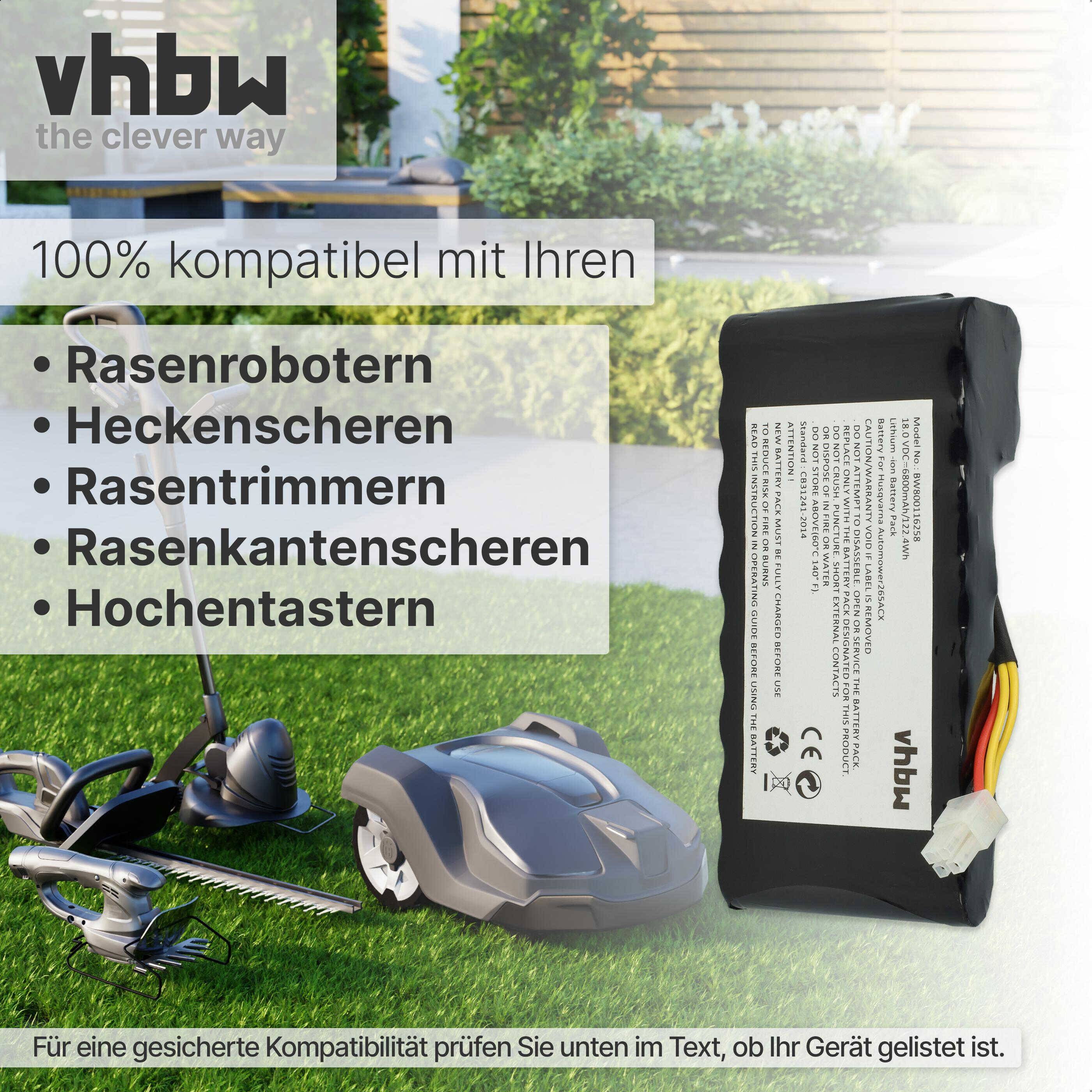 vhbw 2x Akku Ersatz für Husqvarna 593 11 41-05, 593 11 41-04 für Rasenroboter (6800mAh 18V Li-Ion)
