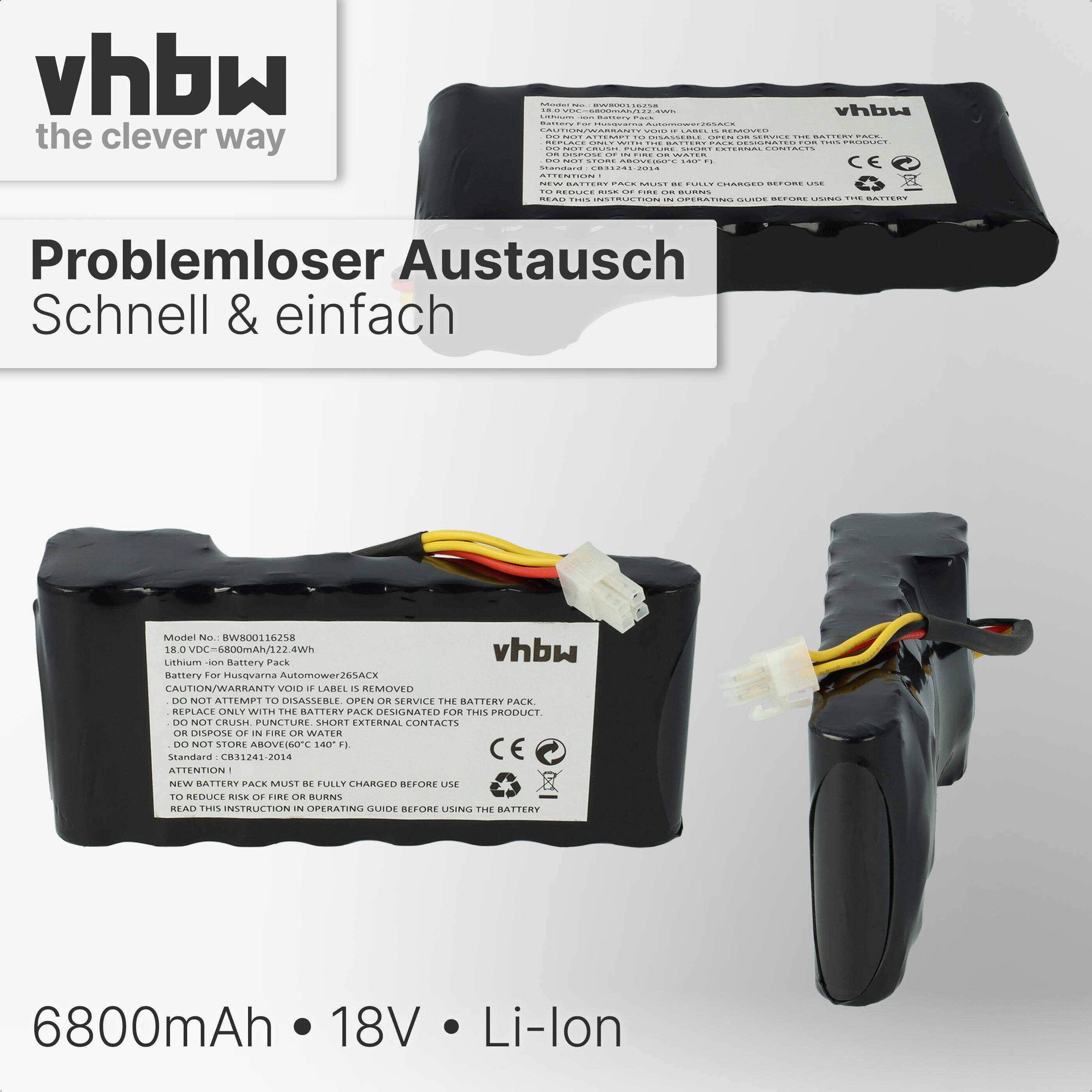 vhbw 2x Akku Ersatz für Husqvarna 5881464-01, 588146402, 588 14 64-02, 5881464-02, 588 14 64-01 für Rasenroboter (6800mAh 18V Li-Ion)