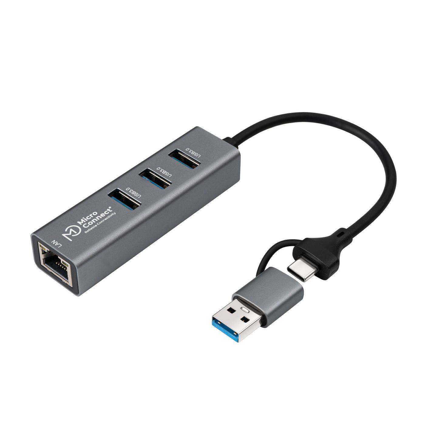 USB 3.0 Hub 4-Port mit Ethernet und USB-C - A