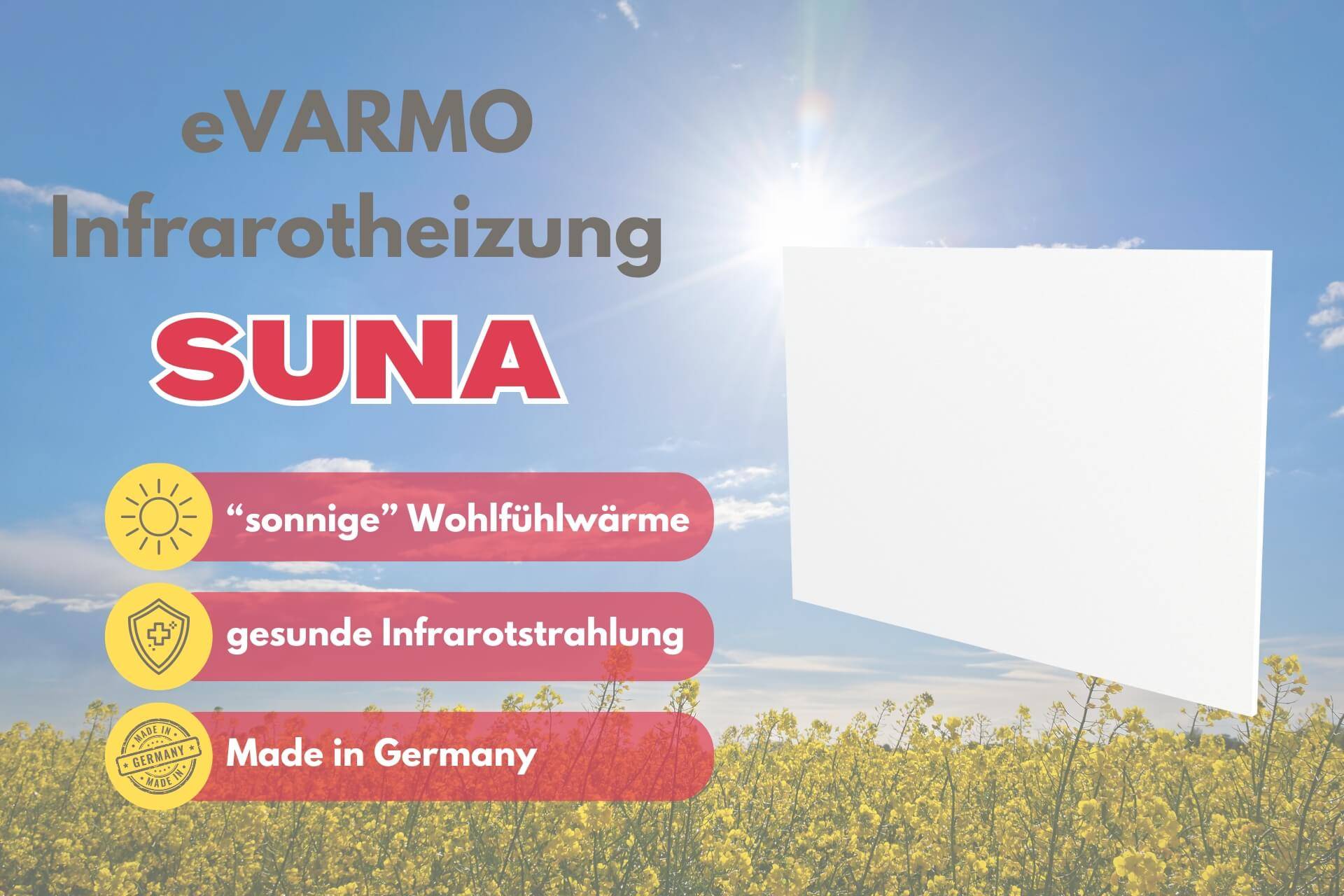Elektroheizung suna basic Infrarotheizung 600 Watt mit Steckdosenthermostat TS30 von eVARMO