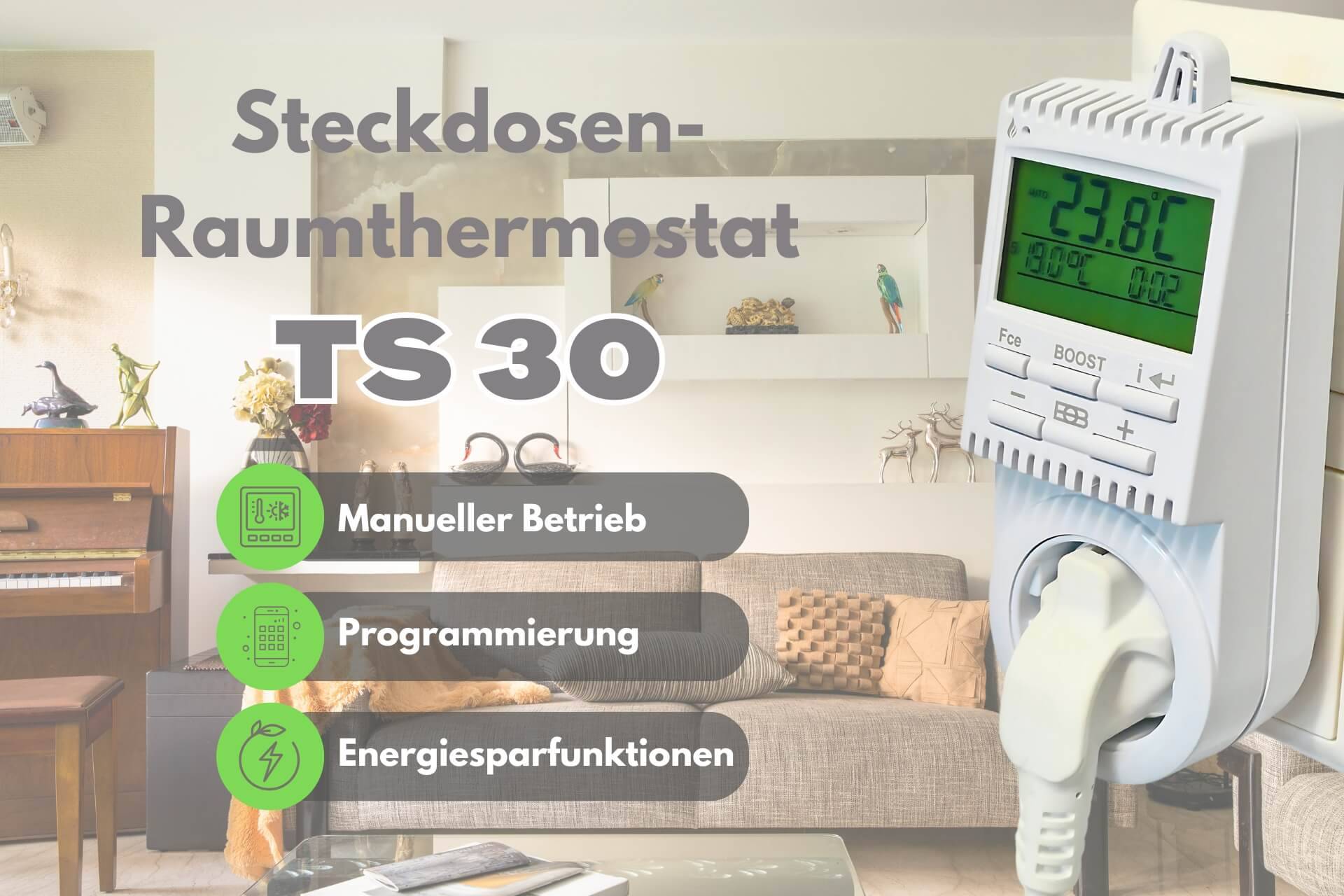Elektroheizung suna basic Infrarotheizung 800 Watt mit Steckdosenthermostat TS30 von eVARMO