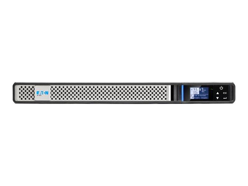 Vorderansicht einer Eaton Rack-Mount-USV mit perforiertem Gitter, kleinem Display und Stromreglern auf der rechten Seite.