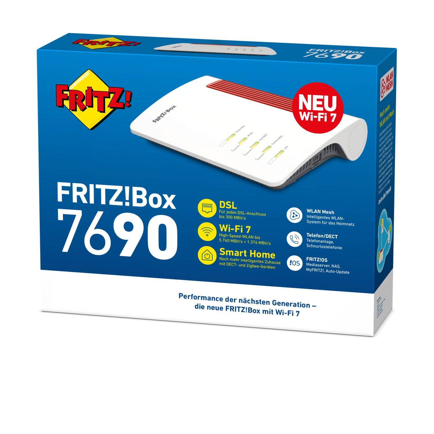 FRITZ! AVM FRITZ!Box 7690 - Wireless Router - DSL-Modem 3-Port-Switch - 1GbE, 2.5GbE, Wi-Fi 7 - Wi-Fi 6 - Dual-Band - VoIP-Telefonadapter (DECT)