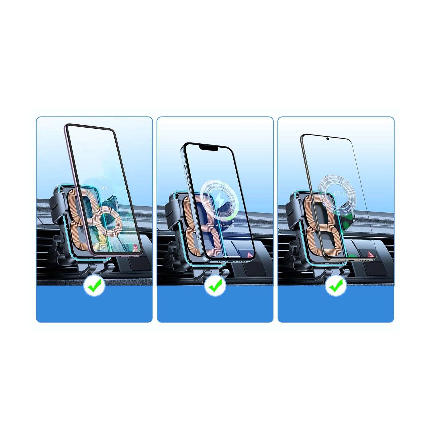Joyroom JR-ZS246 15W Dual-Coil Wireless drahtloses Auto-Ladegerät Schnell-Ladegerät Handy-Halterung Schwarz