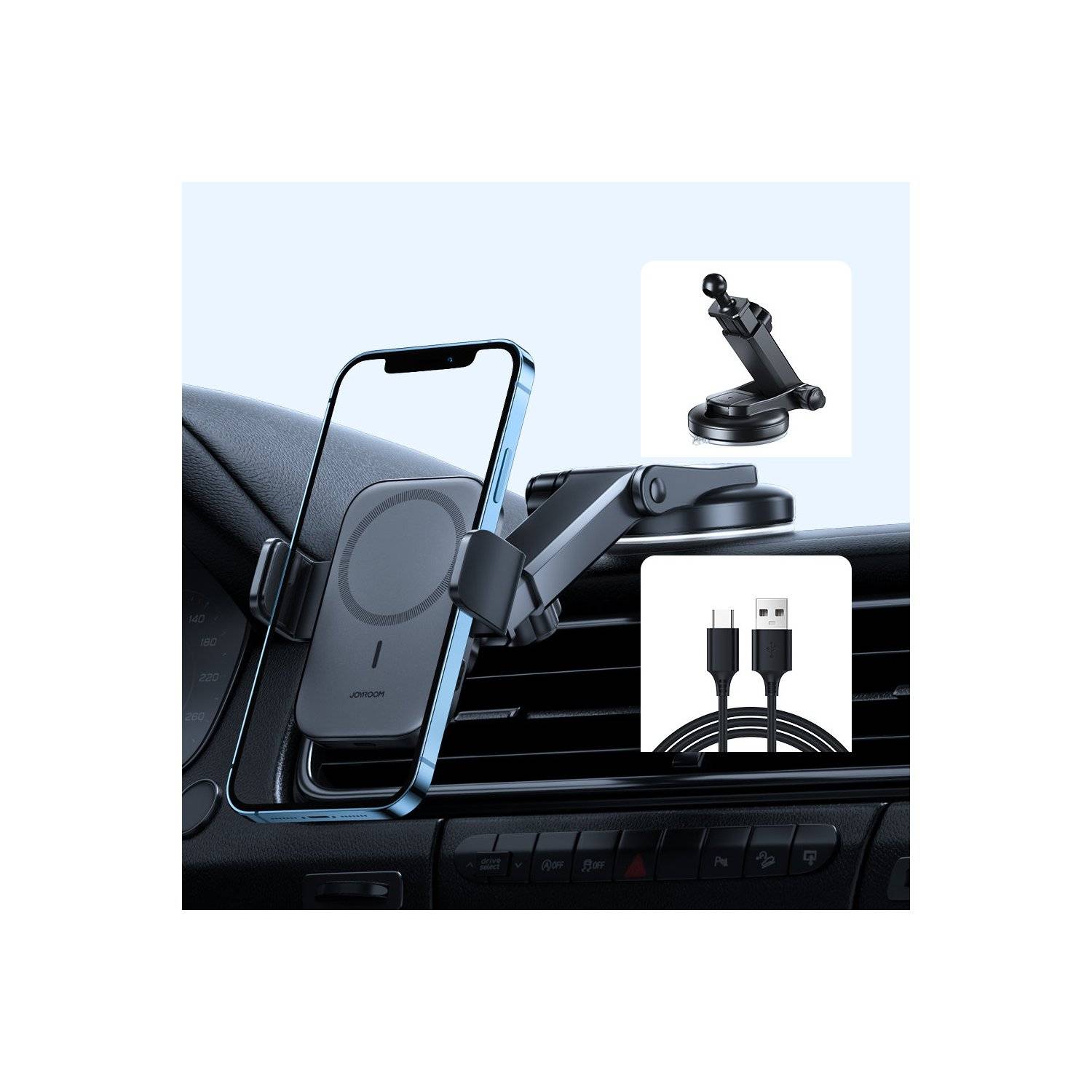 Joyroom Auto-Magnethalterung Kabelloses Induktionsladegerät 15 W (kompatibel mit MagSafe) für Armaturenbrett (JR-ZS295)