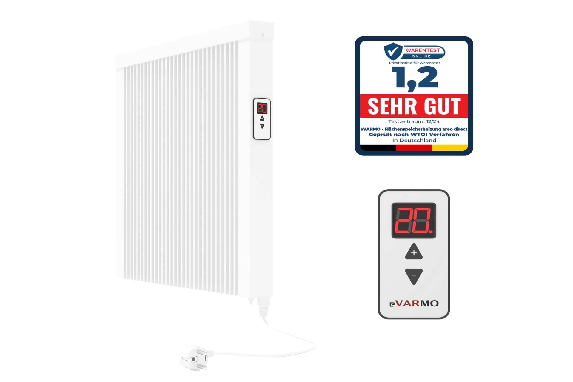Elektroheizung areo direct Flächenspeicherheizung 1300 Watt - simples Thermostat - Appsteuerung ohne Zusatzhardware möglich von eVARMO