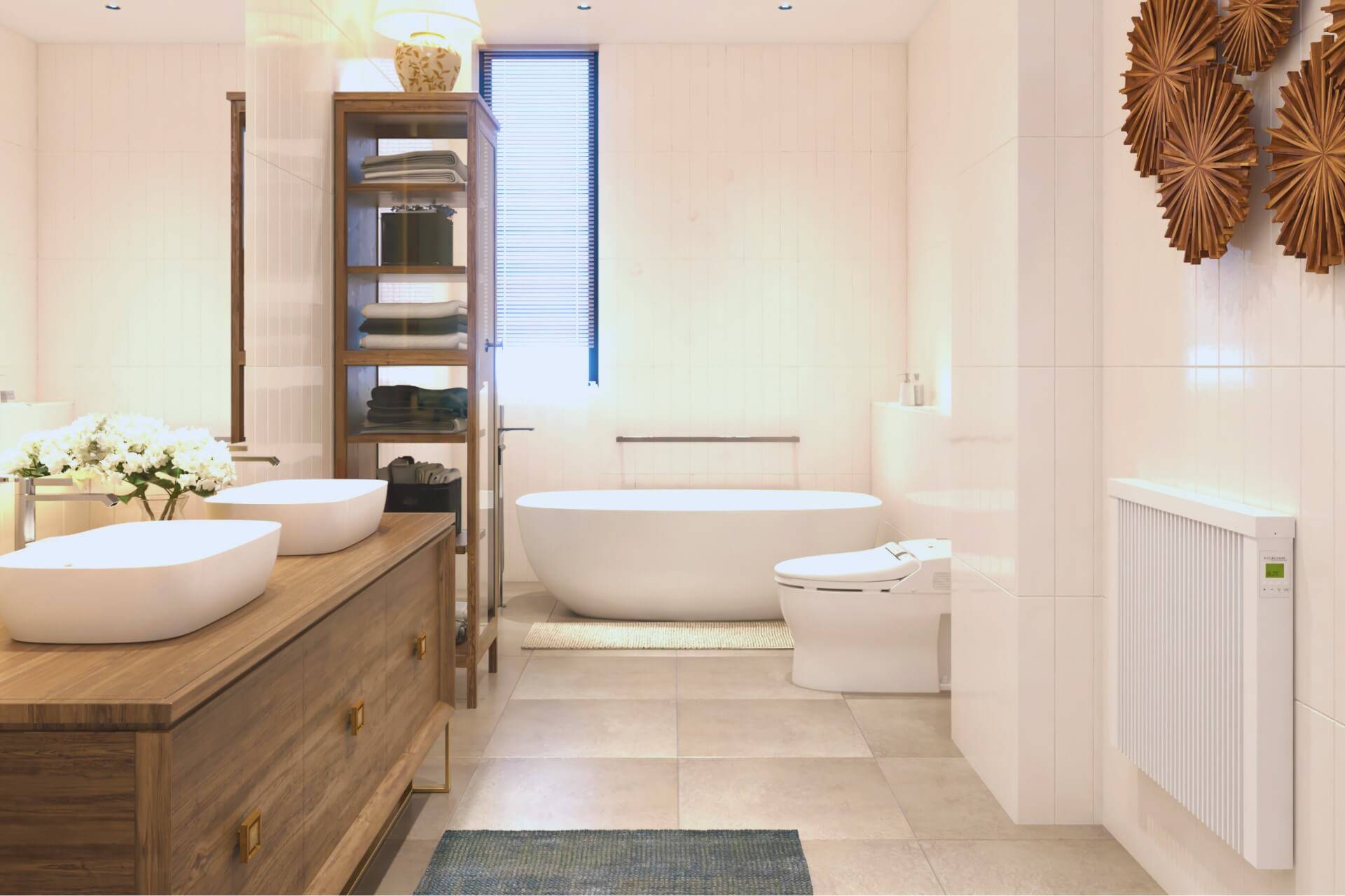 Elektroheizung areo bano Flächenspeicherheizung 1300 Watt - IP24 Flächenspeicherheizungs fürs Bad - digitales Thermostat mit LCD-Display - Option