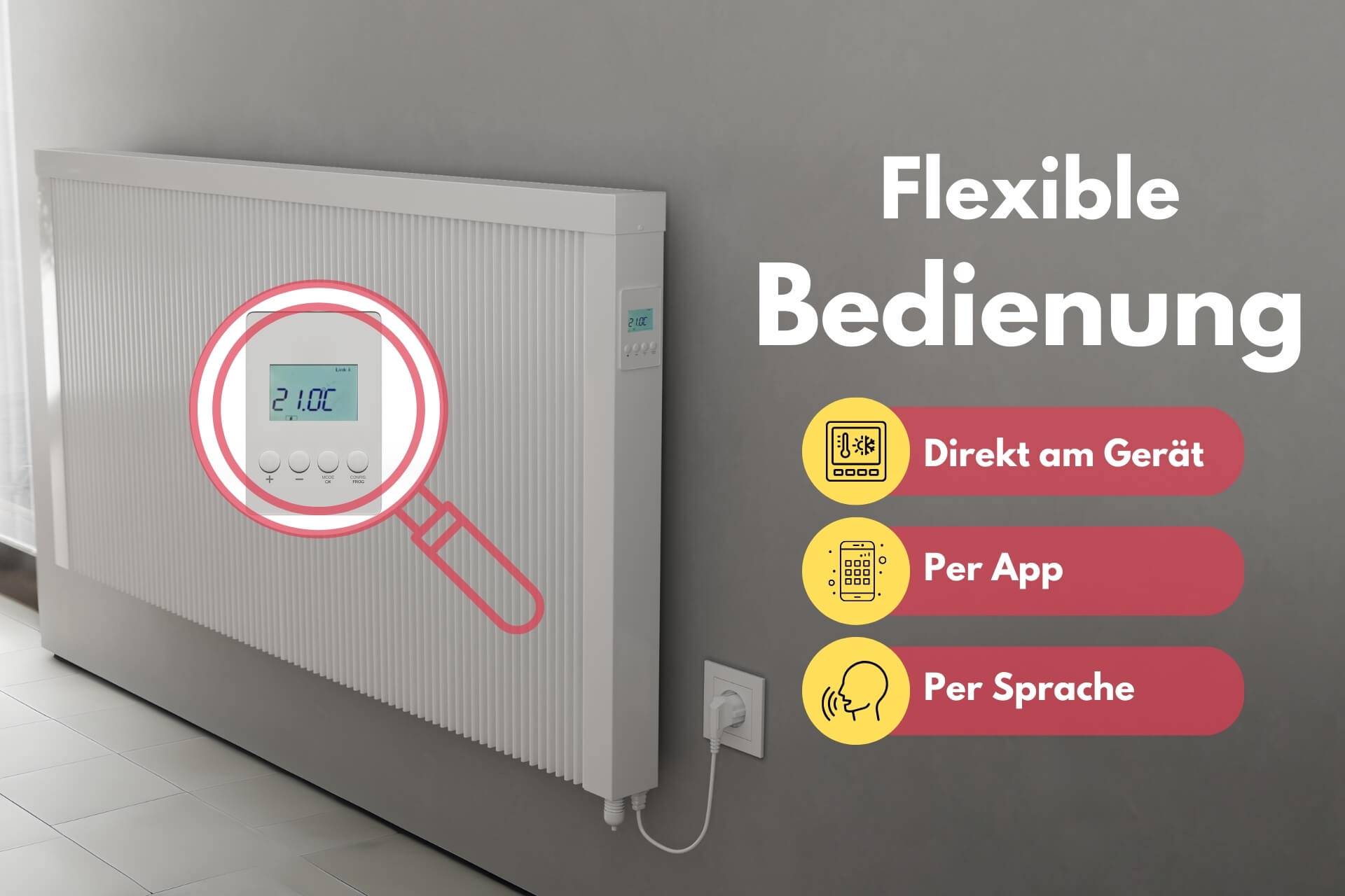Elektroheizung areo bano Flächenspeicherheizung 650 Watt - IP24 fürs Bad - digitales Thermostat mit LCD-Display - Option zur Appsteuerung von eVARMO