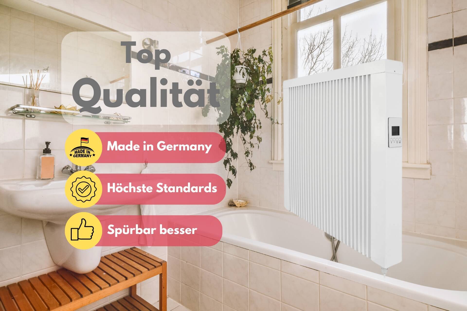 Elektroheizung areo bano Flächenspeicherheizung 650 Watt - IP24 fürs Bad - digitales Thermostat mit LCD-Display - Option zur Appsteuerung von eVARMO