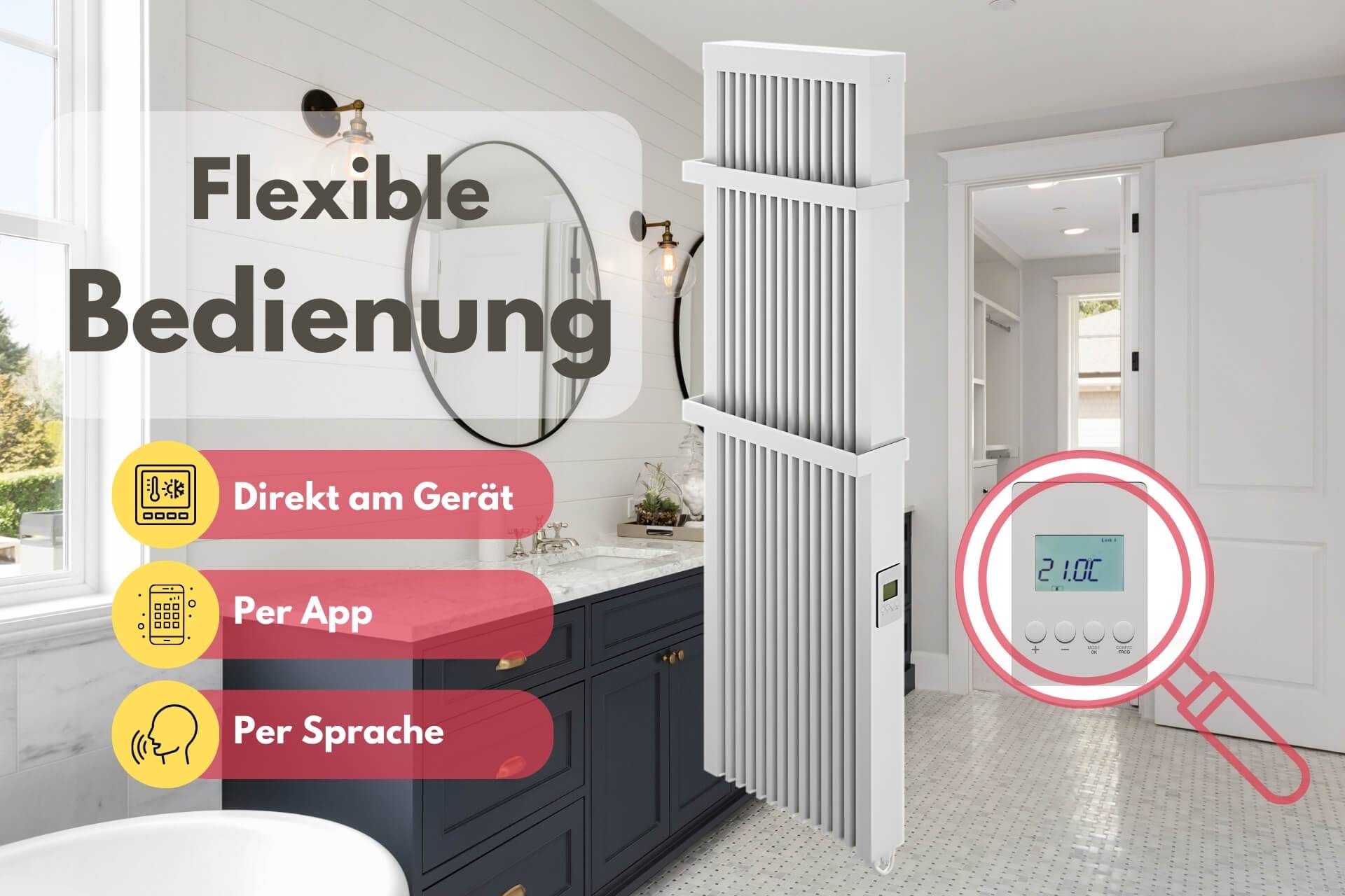 Elektroheizung areo bano hohe Flächenspeicherheizung 1000 Watt - hohe IP24 Flächenspeicherheizungs fürs Bad - digitales Thermostat mit LCD-Display