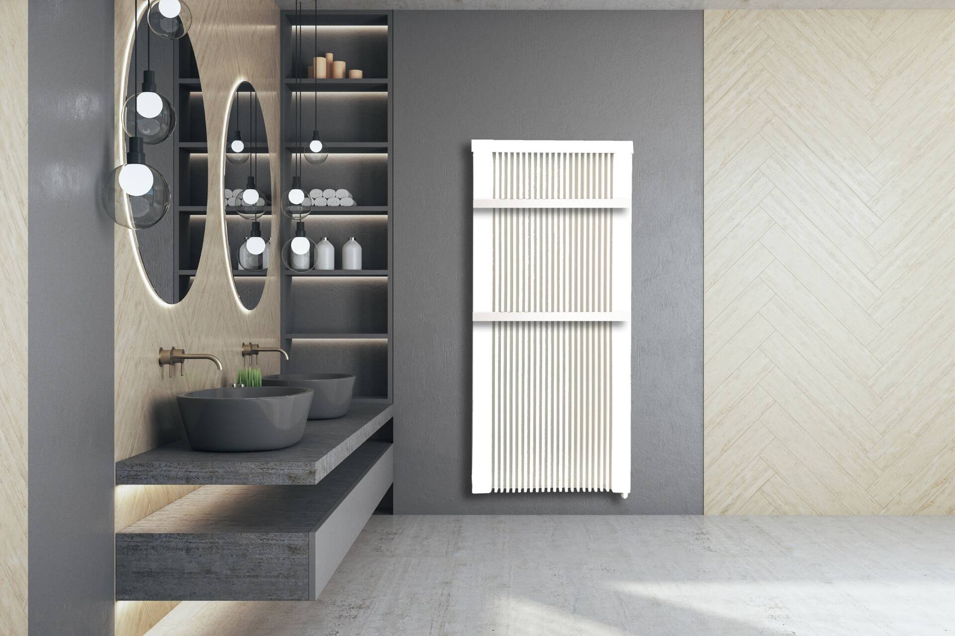 Elektroheizung areo bano hohe Flächenspeicherheizung 1500 Watt - hohe IP24 Flächenspeicherheizungs fürs Bad - digitales Thermostat mit LCD-Display