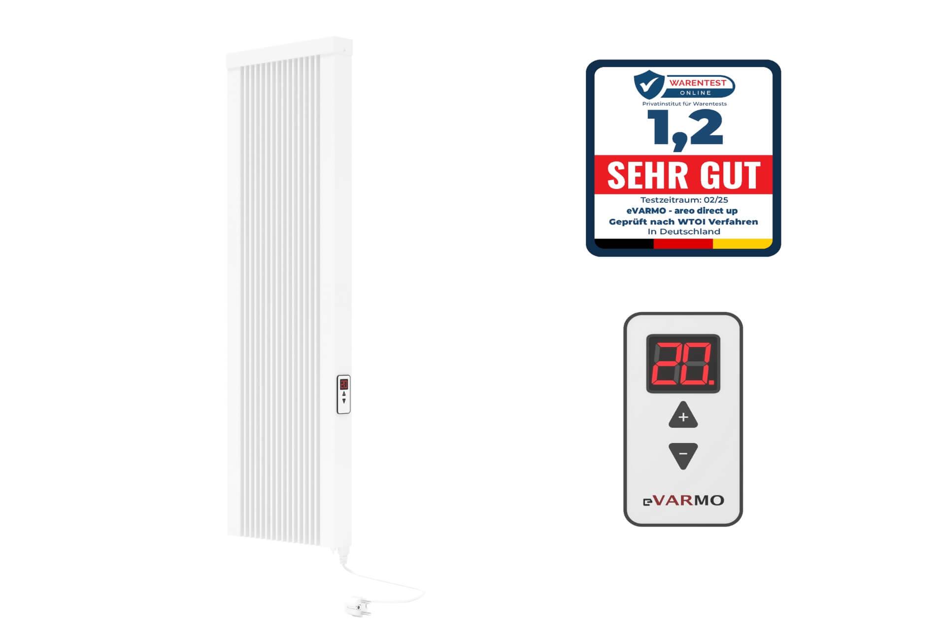 Elektroheizung areo direct up Flächenspeicherheizung 1000 Watt - simples Thermostat - Appsteuerung ohne Zusatzhardware möglich - hohe Flächenspeich