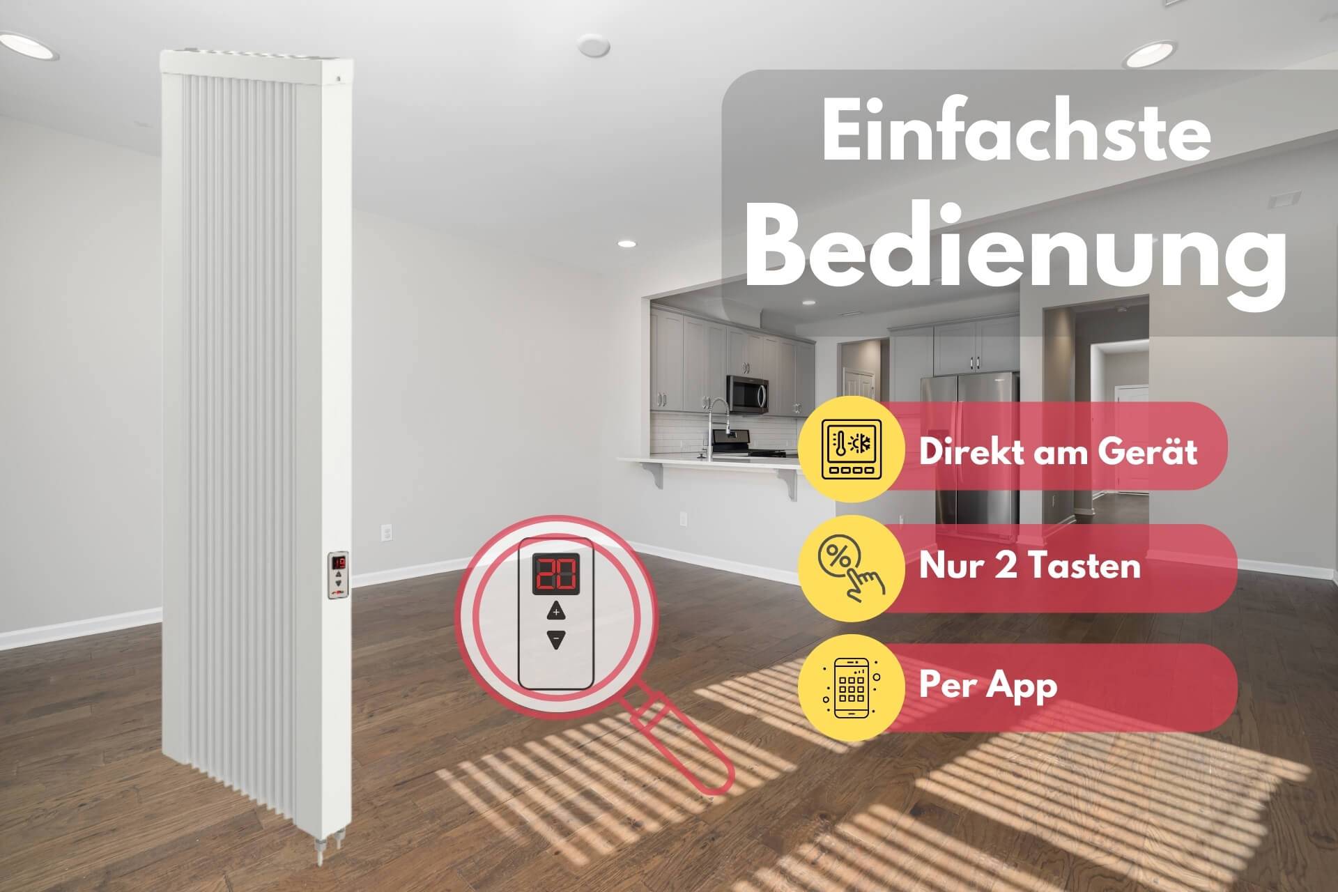 Elektroheizung areo direct up Flächenspeicherheizung 1500 Watt - simples Thermostat - Appsteuerung ohne Zusatzhardware möglich - hohe Flächenspeich