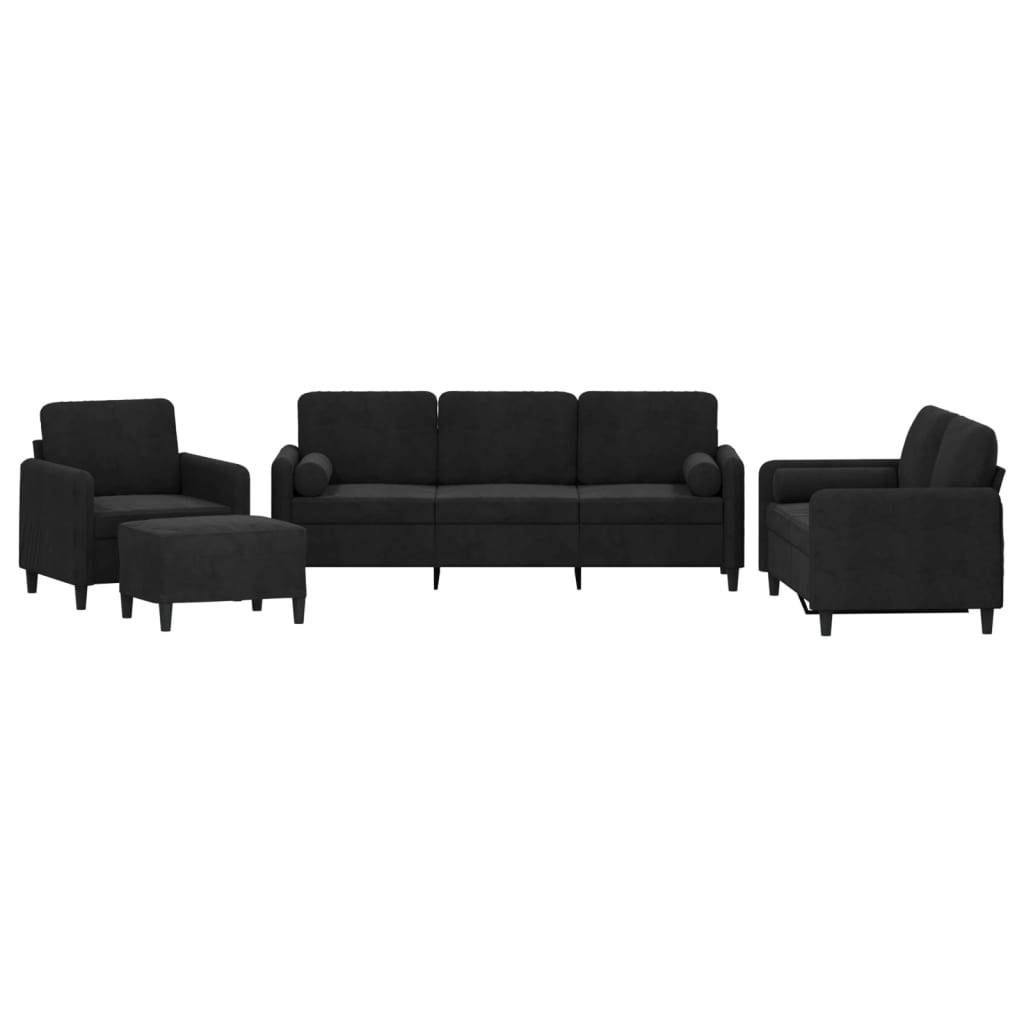 vidaXL 4-tlg. Sofagarnitur mit Kissen Schwarz Samt