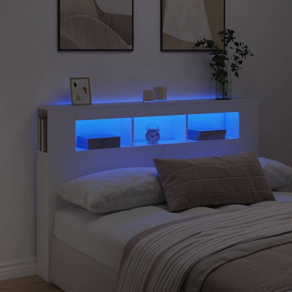 vidaXL LED-Kopfteil Weiß 160x18,5x103,5 cm Holzwerkstoff