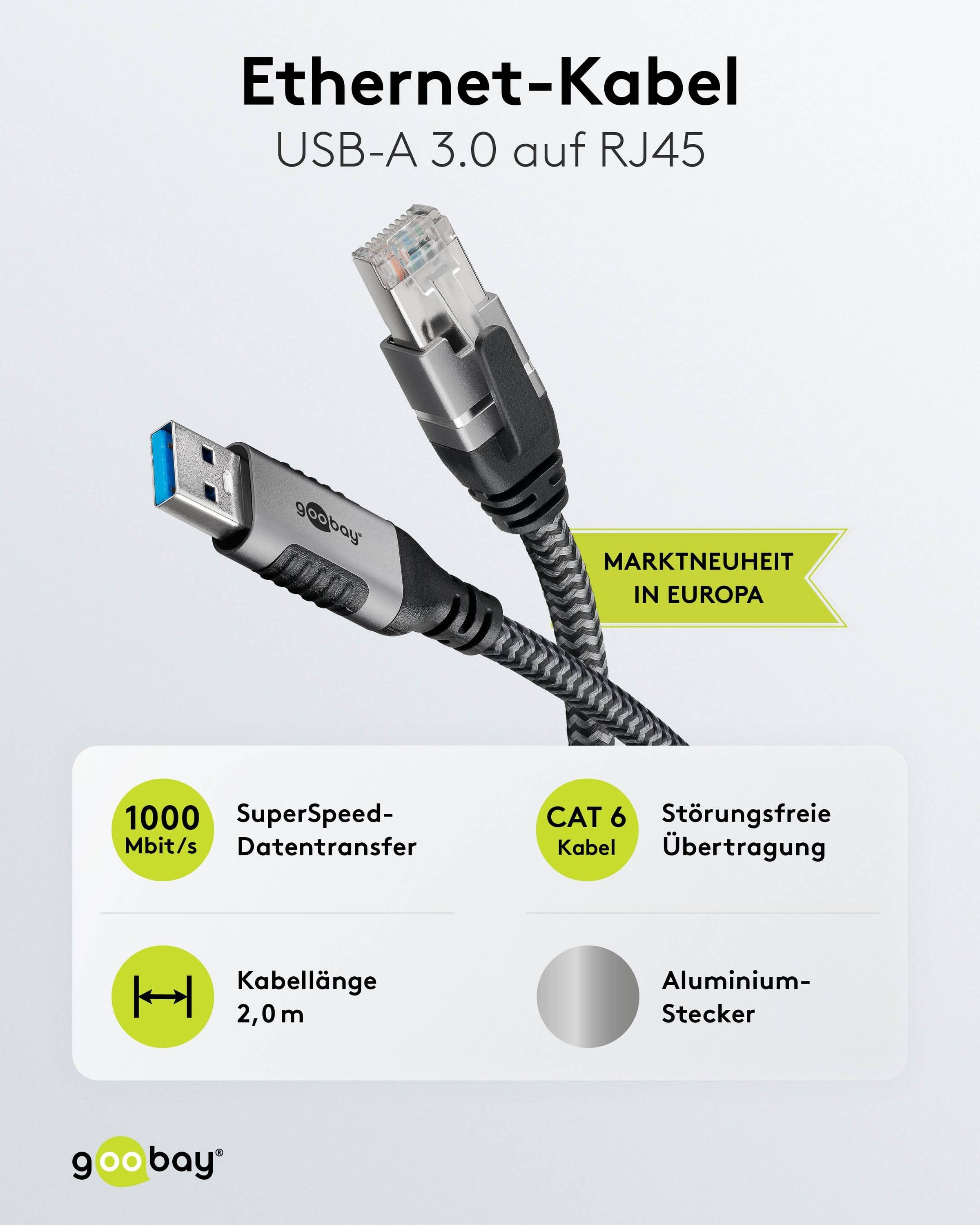 GOOBAY Ethernet-Kabel CAT6 USB-A 3.0 auf RJ45, 2m