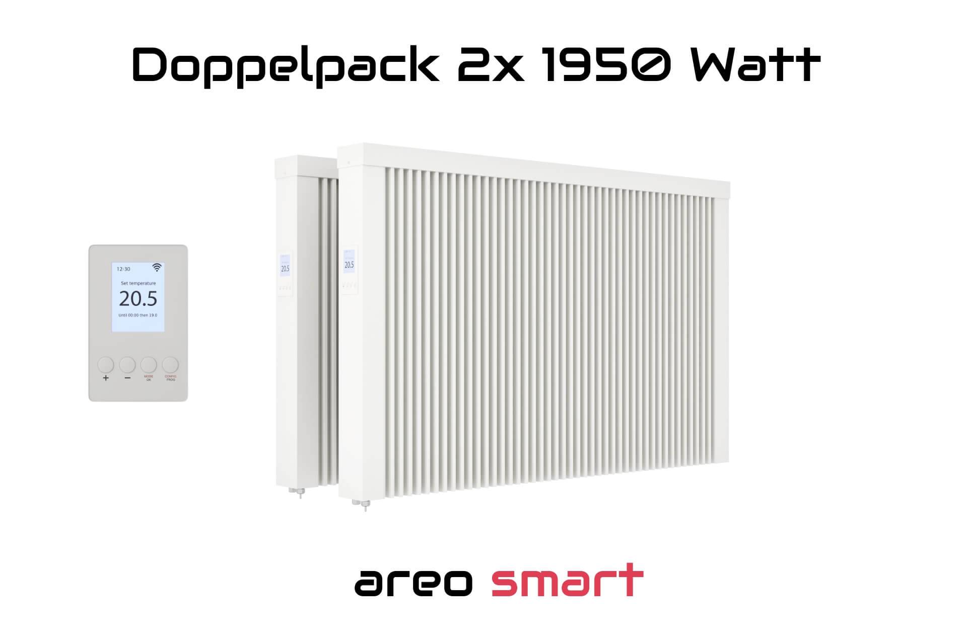 Elektroheizung Doppelpack 2x 1950 Watt Flächenspeicherheizung areo smart - digitales Thermostat mit LCD-Display - Option zur Appsteuerung von eVARMO