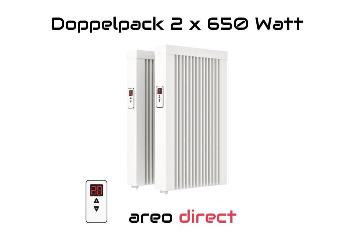 Elektroheizung Doppelpack 2x 650 Watt Flächenspeicherheizung areo direct - simples Thermostat - Appsteuerung ohne Zusatzhardware möglich von eVARMO