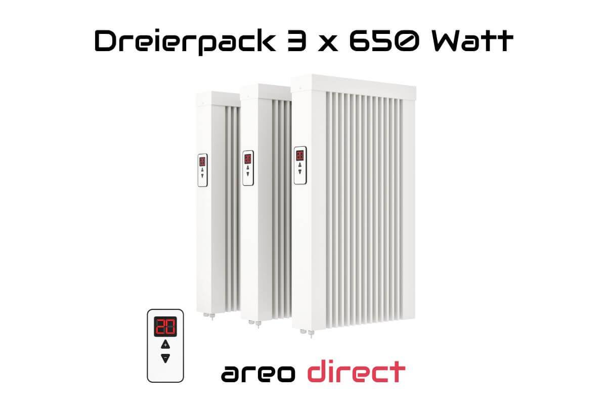 Elektroheizung Dreierpack 3x 650 Watt Flächenspeicherheizung areo direct - simples Thermostat - Appsteuerung ohne Zusatzhardware möglich von eVARMO