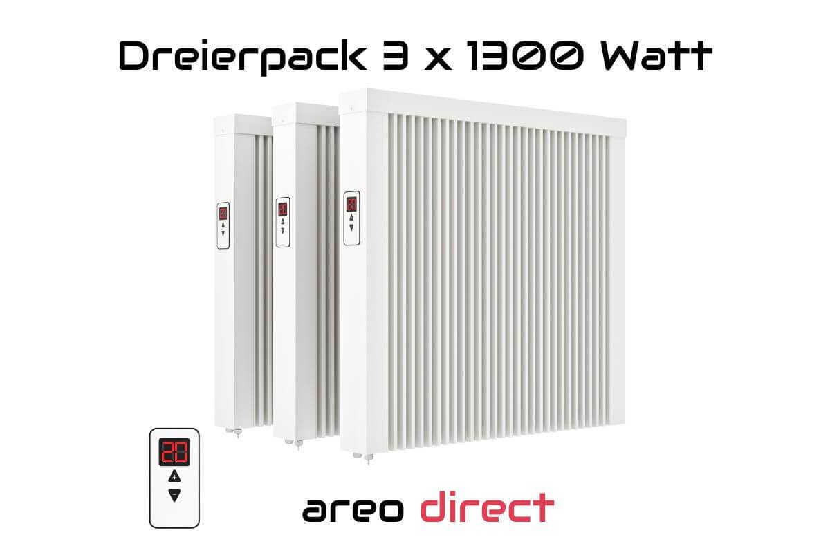 Elektroheizung Dreierpack 3x 1300 Watt Flächenspeicherheizung areo direct - simples Thermostat - Appsteuerung ohne Zusatzhardware möglich von eVARM