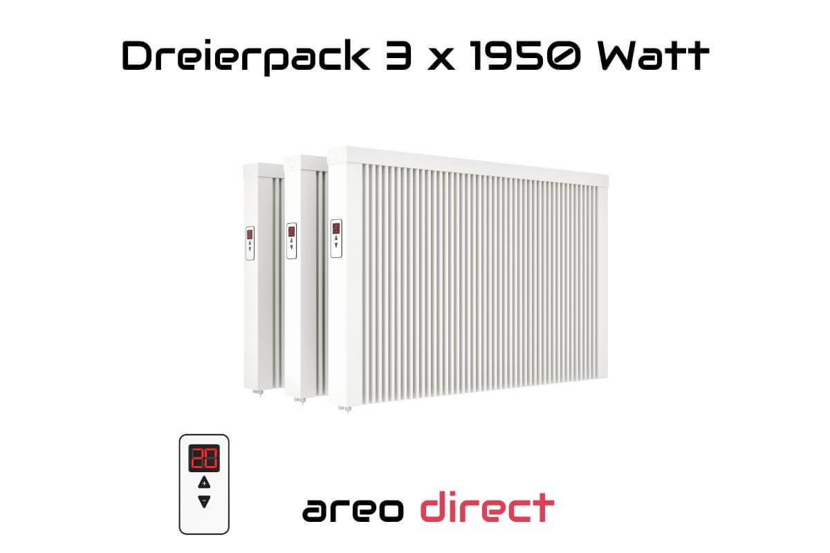 Elektroheizung Dreierpack 3x 1950 Watt Flächenspeicherheizung areo direct - simples Thermostat - Appsteuerung ohne Zusatzhardware möglich von eVARM