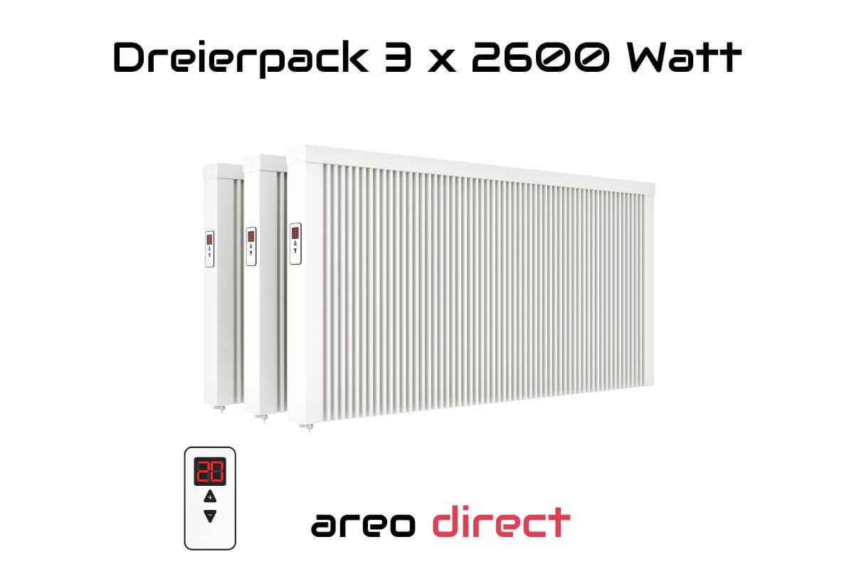 Elektroheizung Dreierpack 3x 2600 Watt Flächenspeicherheizung areo direct - simples Thermostat - Appsteuerung ohne Zusatzhardware möglich von eVARM