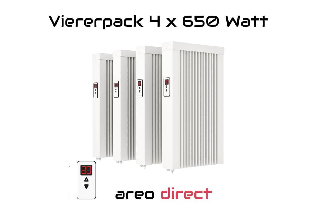 Elektroheizung Viererpack 4x 650 Watt Flächenspeicherheizung areo direct - simples Thermostat - Appsteuerung ohne Zusatzhardware möglich von eVARMO