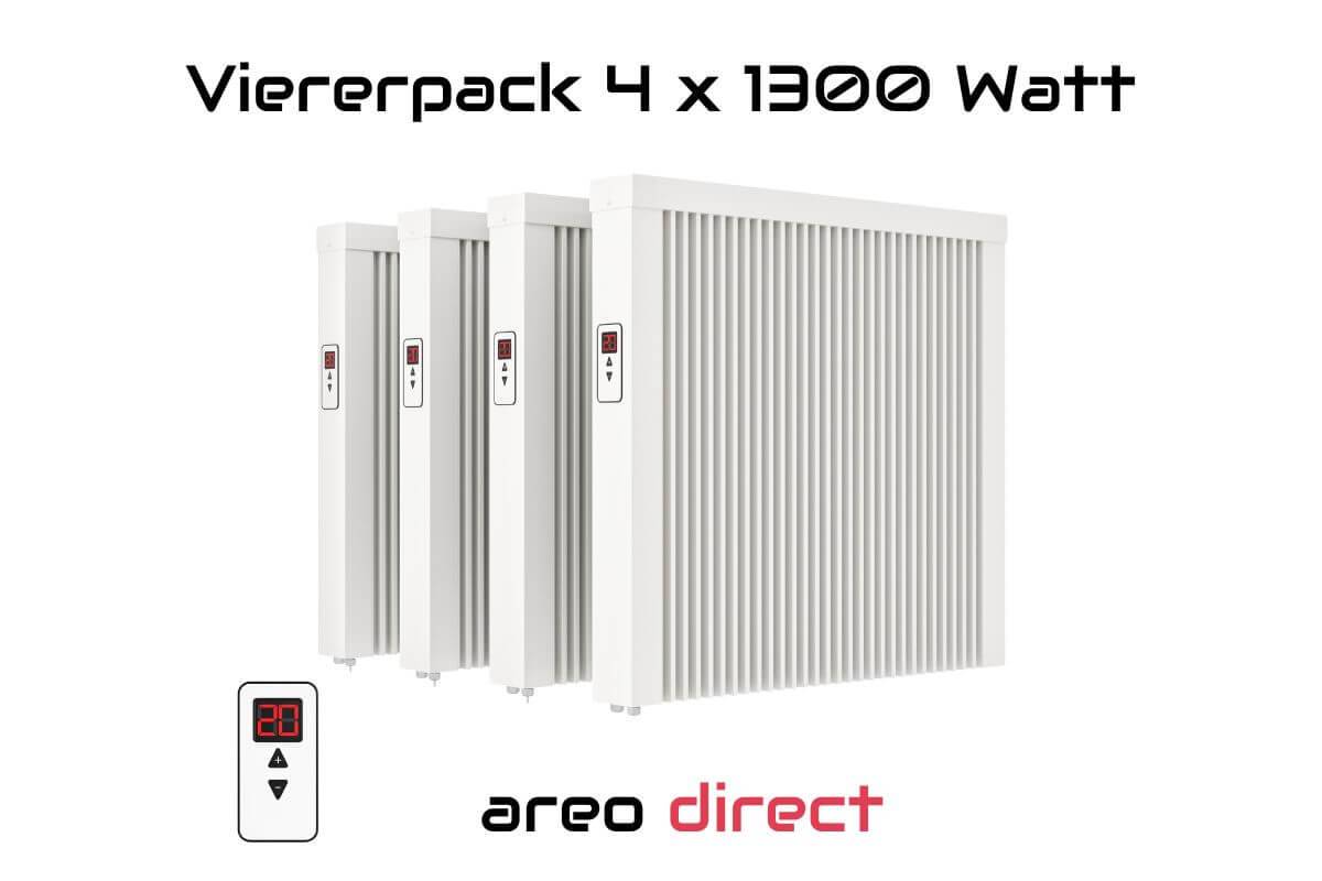 Elektroheizung Viererpack 4x 1300 Watt Flächenspeicherheizung areo direct - simples Thermostat - Appsteuerung ohne Zusatzhardware möglich von eVARM