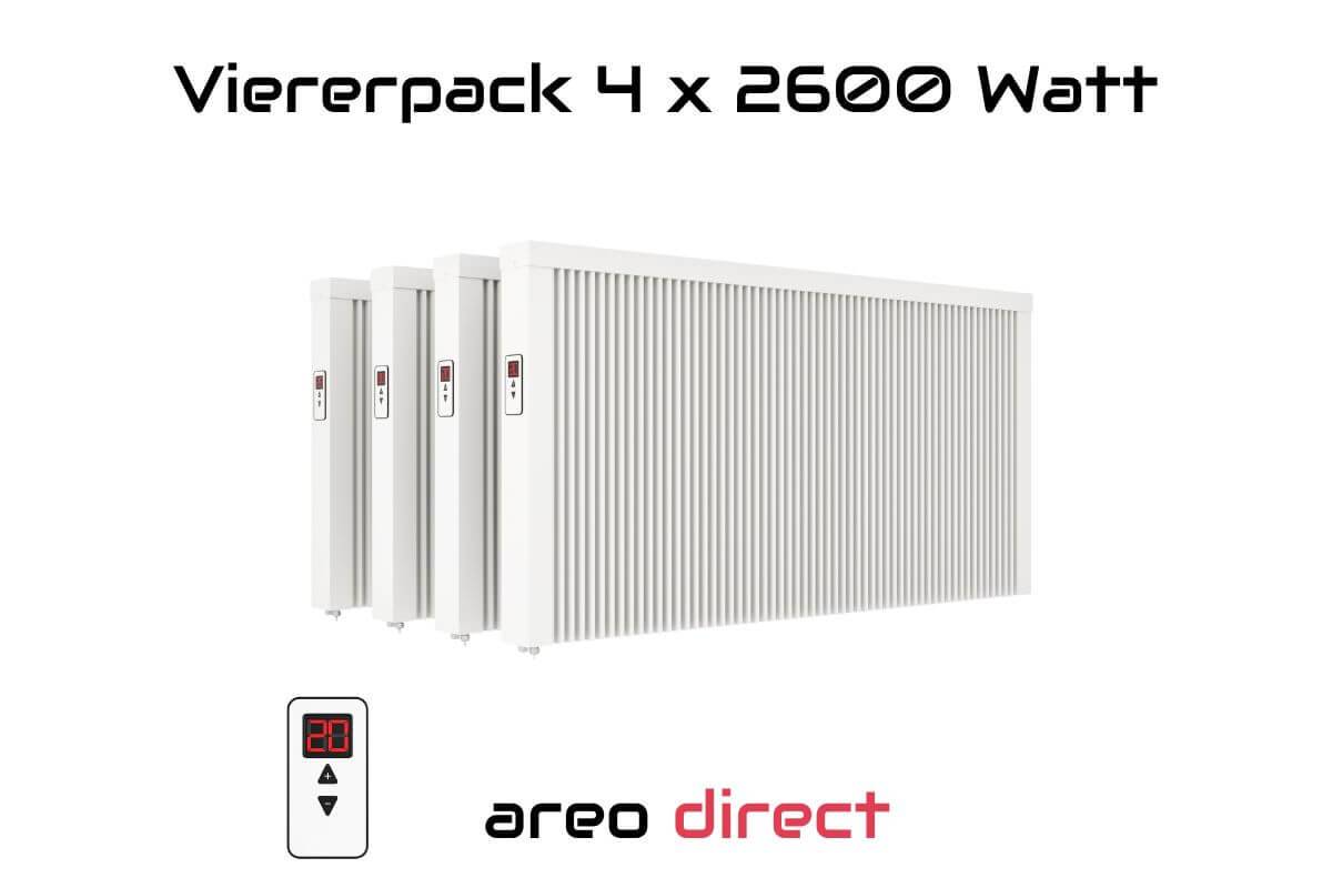 Elektroheizung Viererpack 4x 2600 Watt Flächenspeicherheizung areo direct - simples Thermostat - Appsteuerung ohne Zusatzhardware möglich von eVARM
