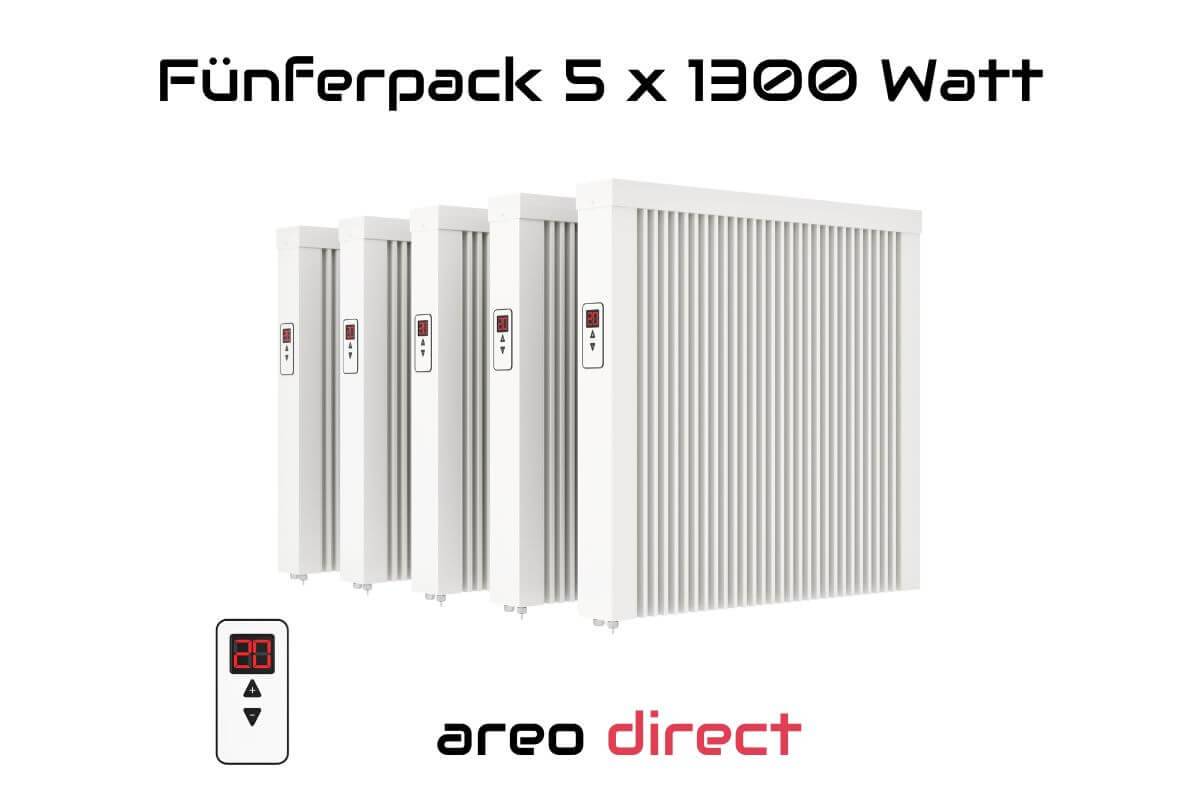 Elektroheizung Fünferpack 5x 1300 Watt Flächenspeicherheizung areo direct - simples Thermostat - Appsteuerung ohne Zusatzhardware möglich von eVAR