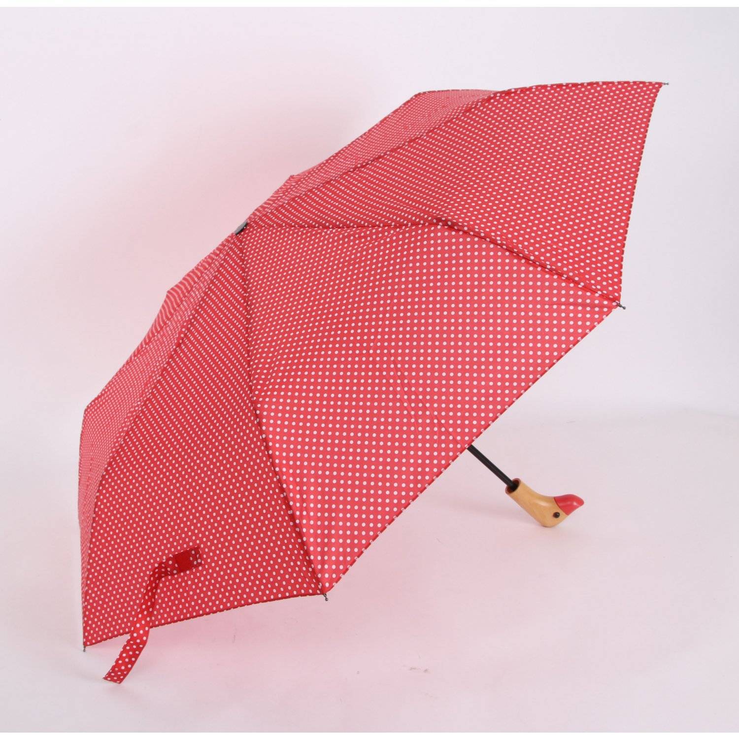 Teleskop Taschenschirm mit Schutzhülle 98 cm gepunktet Fiberglasstange Wasserfest Rot