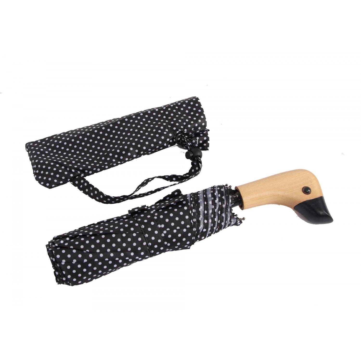 Teleskop Taschenschirm mit Schutzhülle 98 cm gepunktet Fiberglasstange Wasserfest Schwarz