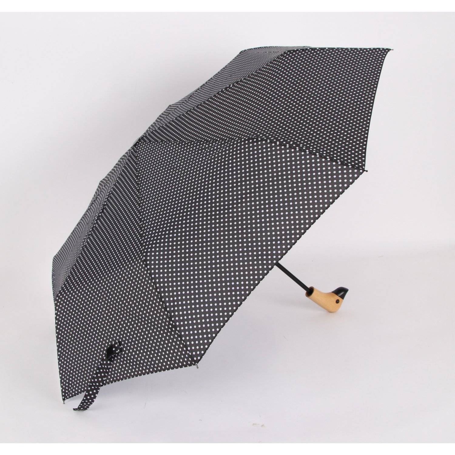 Teleskop Taschenschirm mit Schutzhülle 98 cm gepunktet Fiberglasstange Wasserfest Schwarz