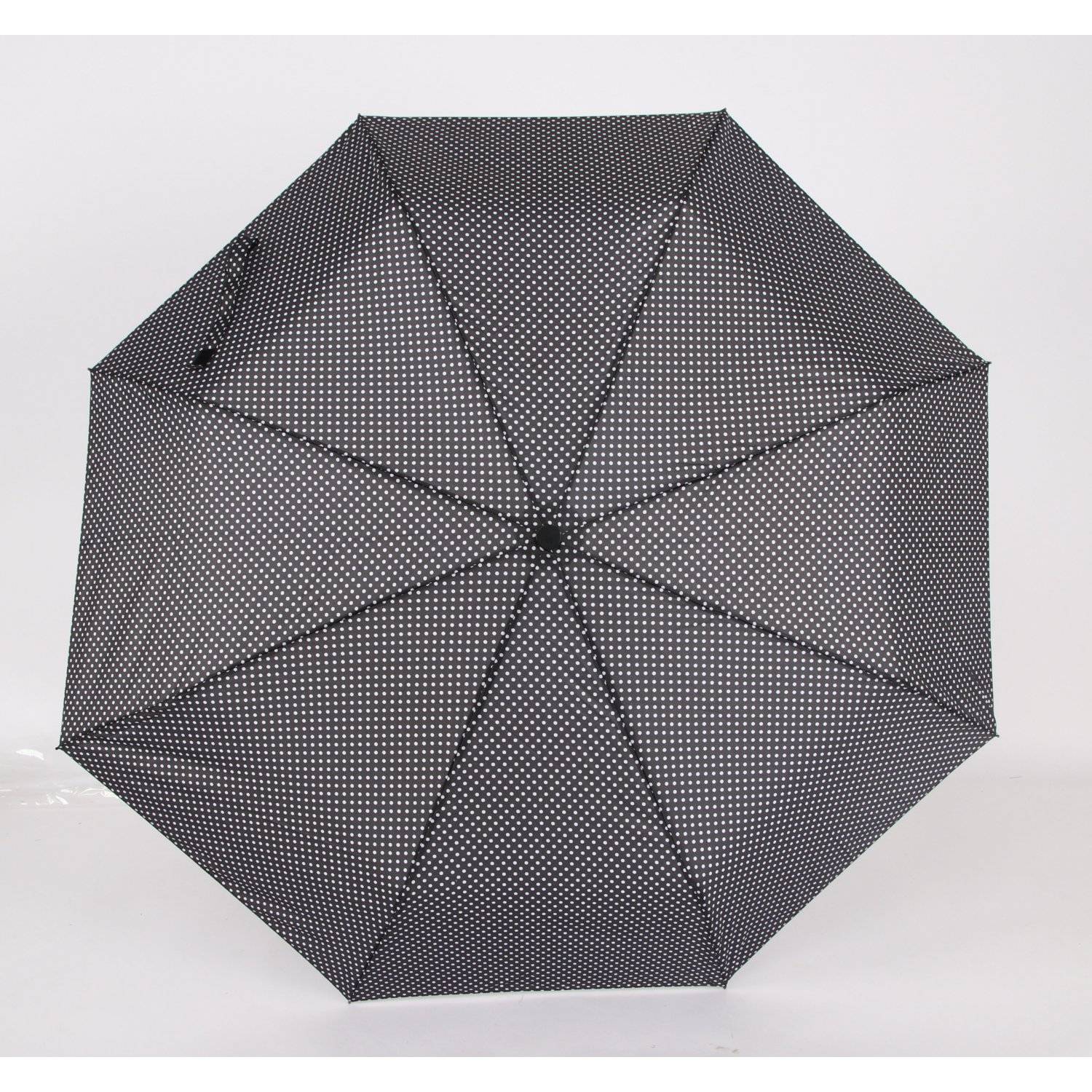 Teleskop Taschenschirm mit Schutzhülle 98 cm gepunktet Fiberglasstange Wasserfest Schwarz