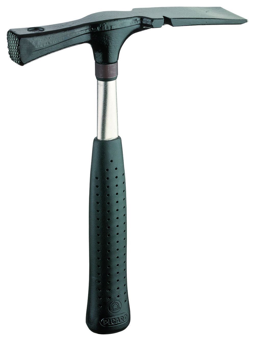 Ein Krallenhammer mit schwarzem Griff und Metallkopf, hauptsächlich zum Einschlagen oder Entfernen von Nägeln verwendet. Der Griff hat eine strukturierte Oberfläche zum besseren Halt.