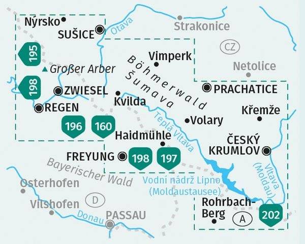 KOMPASS Wanderkarten-Set 2000 Böhmerwald, Sumava (2 Karten) 1:50.000