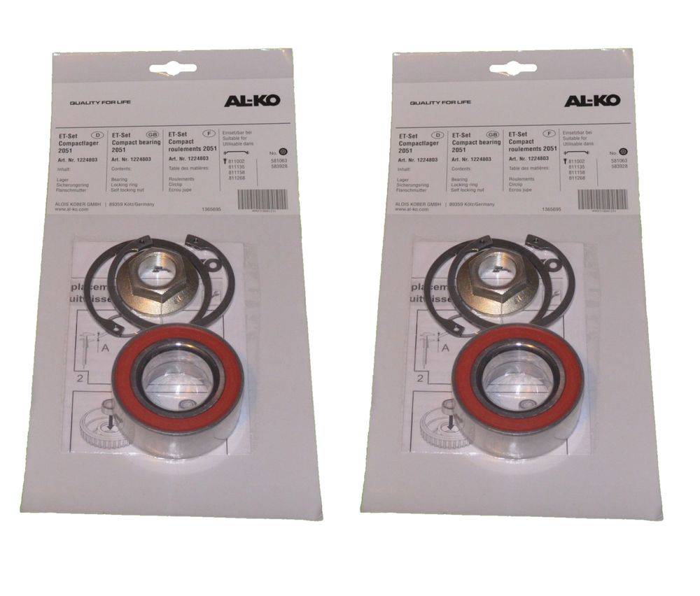 ALKO 2er Set Radlager 1224803 Lager 72/39x37 mm + Zubehör - Kompaktlager Ecolager