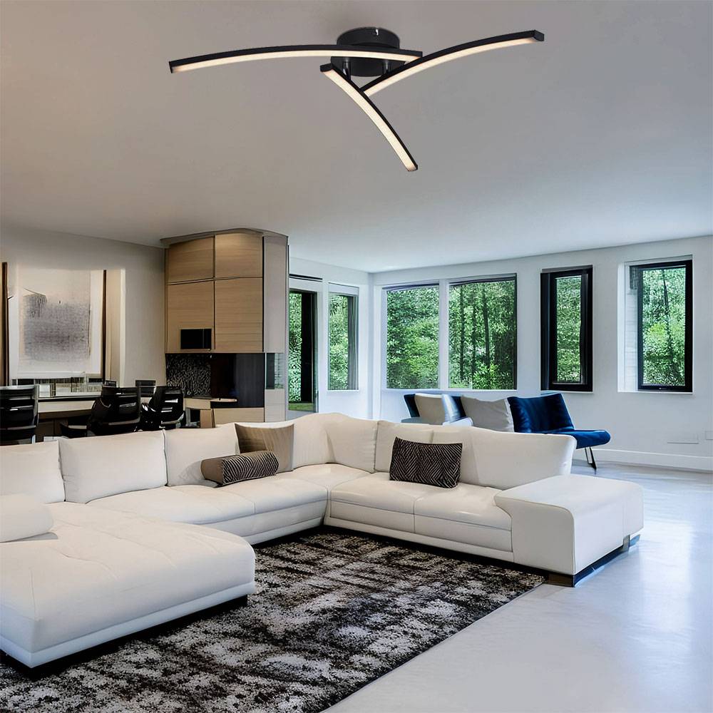 LED Deckenlampe verstellbar Deckenleuchte Wohnzimmerlampe schwarz Schlafzimmerleuchte, 18W 1500lm warmweiß, DxH 60 x 12,5 cm