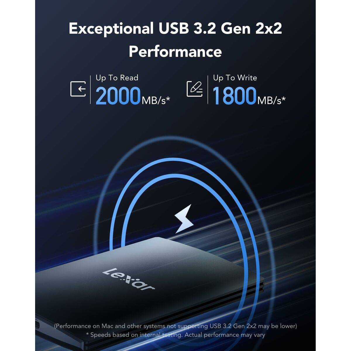 Lexar SL500, 1 TB, USB Typ-C, USB 3.2 Gen 2x2, 2000 MB/s, Schwarz