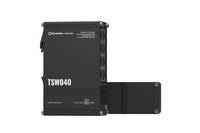 Schwarzes industrielles elektronisches Modul mit seitlich montierter Halterung, beschriftet mit „TSW040