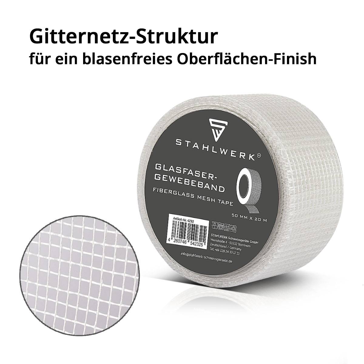 STAHLWERK Glasfaser-Gewebeband 3er Set 20 m x 50 mm, selbstklebend