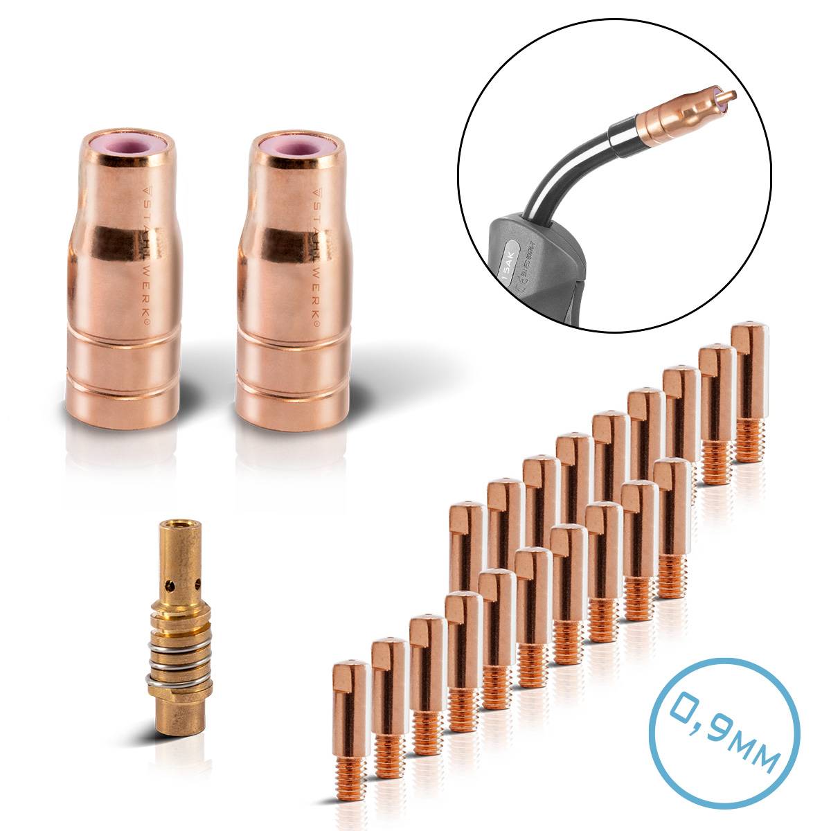 STAHLWERK FLUX Verschleißteile Set 23-tlg AK15/MB15 AK14/MB14 0,9 mm